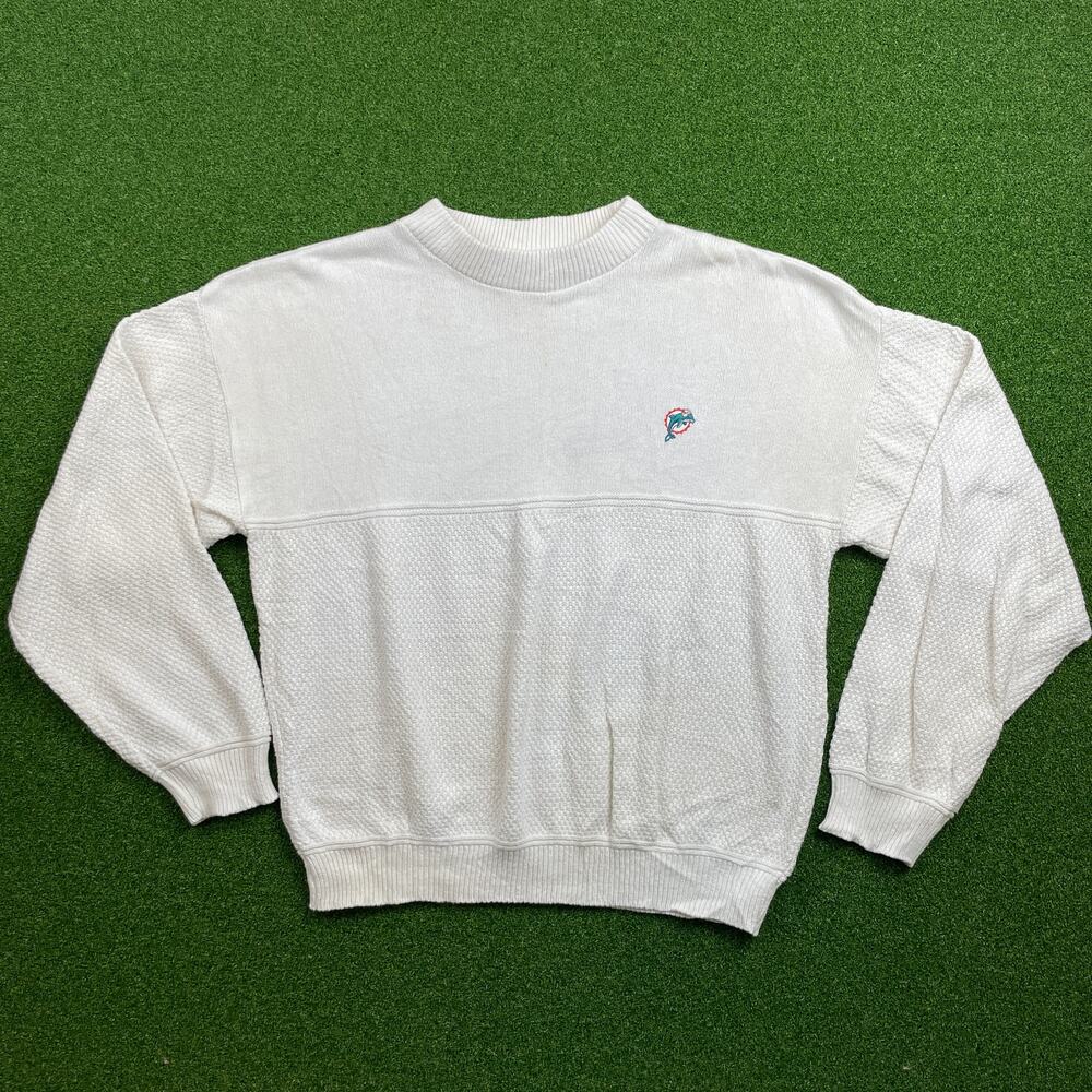 Vintage 90s Miami Dolphins Embroidered Mock Neck Knit White Sweater Sz XL